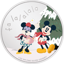 1 Unze Silber Disney Mickey und Minnie Weihnachtsgrüße 2024 ( Auflage: 2.024 | Polierte Platte)