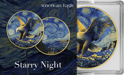 1 Unze Silber Eagle 2024 Van Gogh (Auflage: 100 | teilvergoldet)