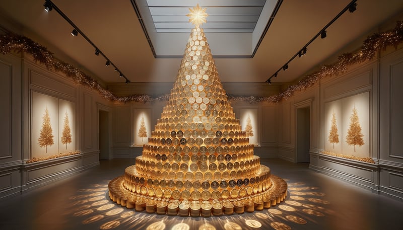 Goldener Weihnachtsbaum in München: Ein Kunstwerk aus 2.024 Philharmonikern